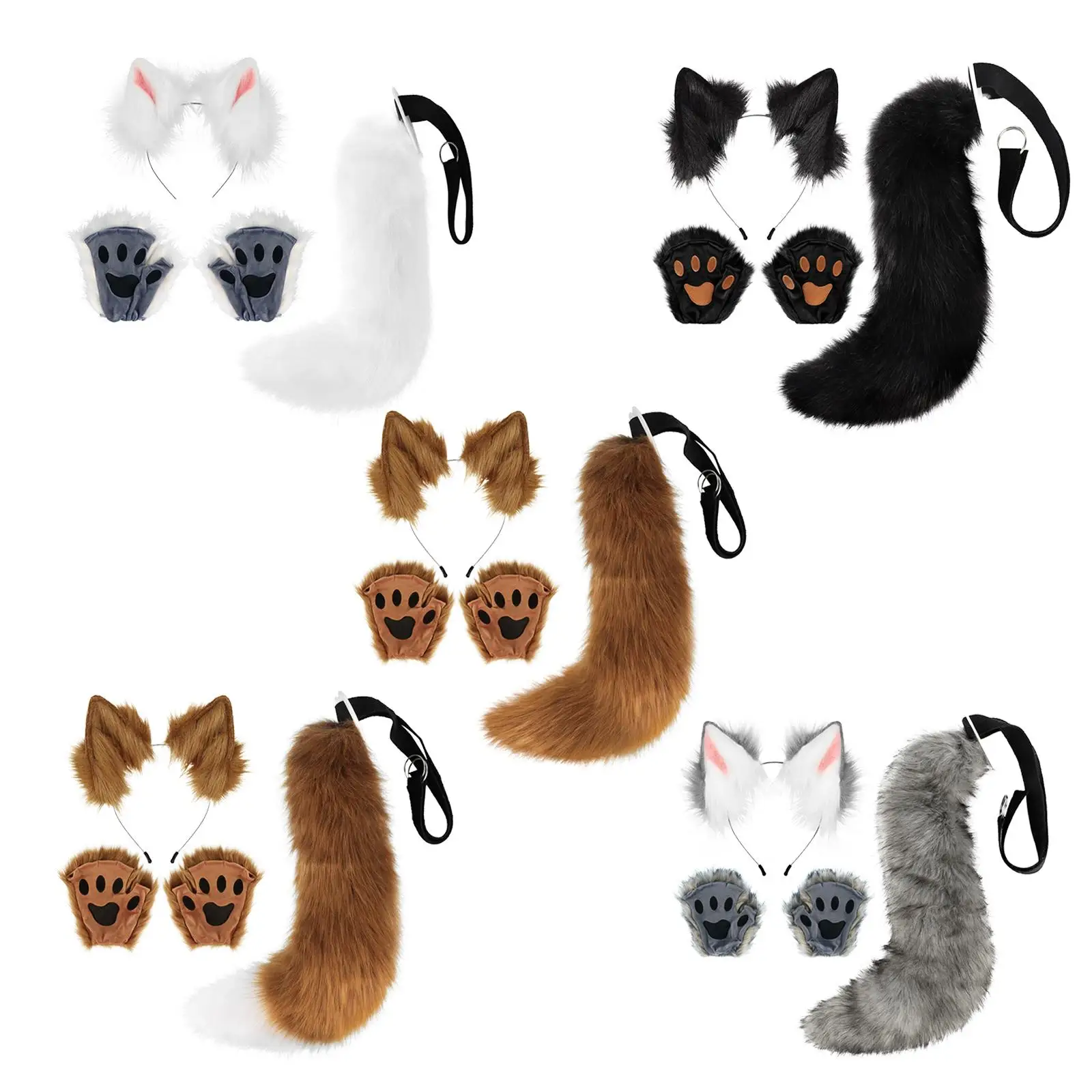 

Набор искусственных ушей и хвоста: повязка на голову с ушками животных и хвостом для косплея, карнавала, Марди Гра, детских и взрослых сценических выступлений, Пасхи