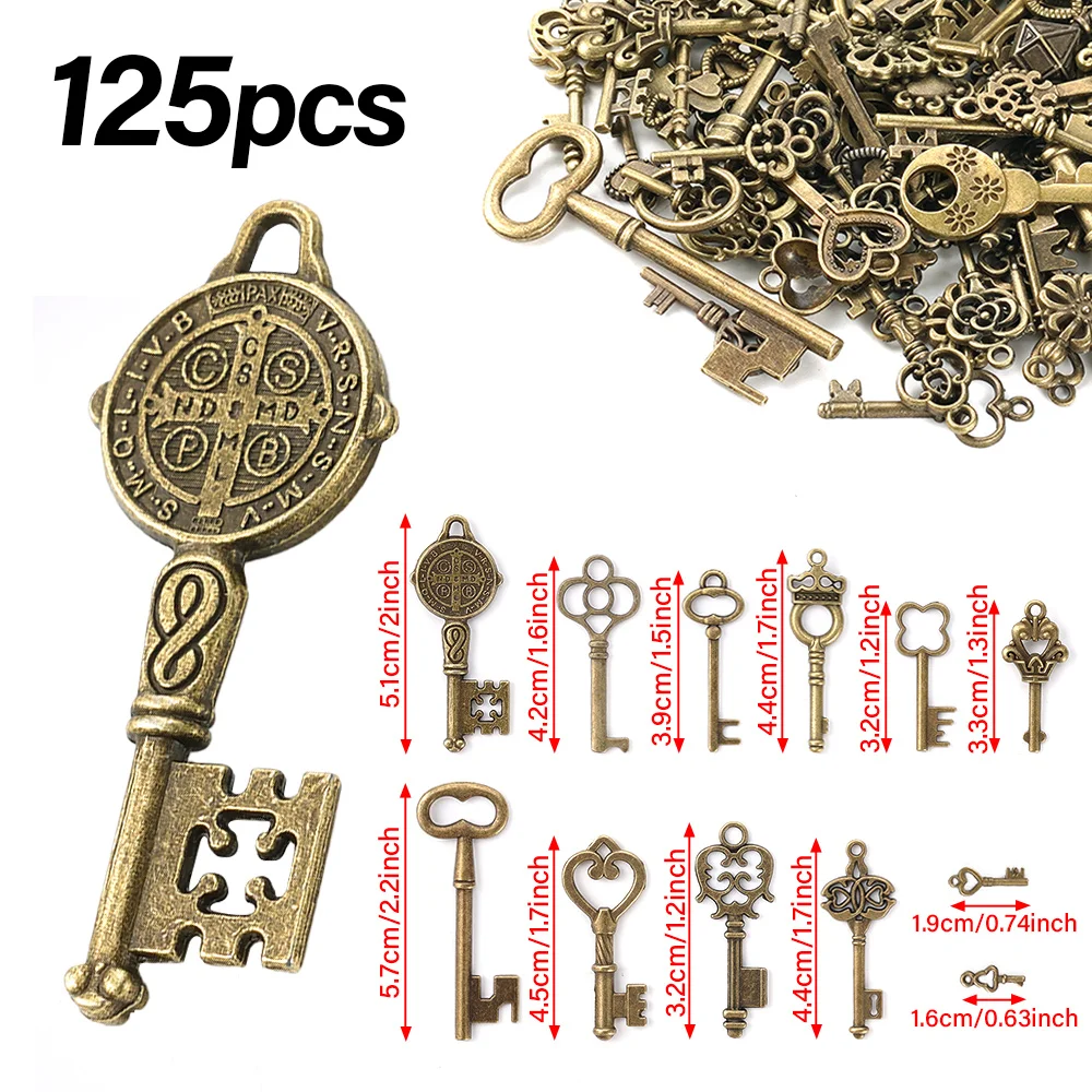 125Pcs 빈티지 골동품 청동 도금 금속 사랑 심장 키 매력 펜던트 DIY 쥬얼리 결과 액세서리 공예 만들기