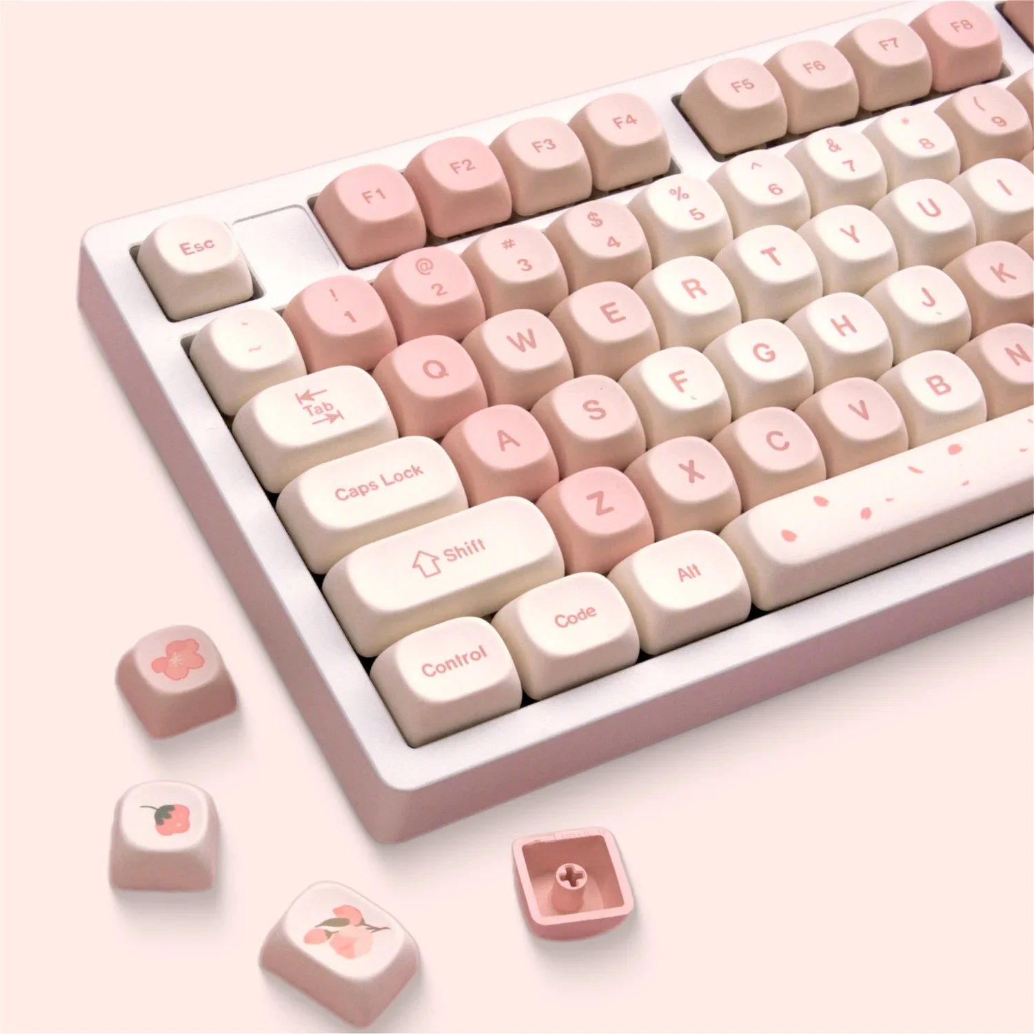 Imagem -03 - Sakura Rosa Moa Keycaps Pbt 142 Teclas Creme Morango para 60 64 84 98 108 Teclado Mecânico para Jogos Interruptor mx