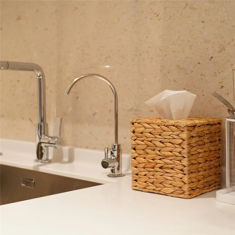 

A20F-крышка коробки для салфеток ручной работы с водным гиацинтом, плетеный держатель коробки для салфеток ручной работы, деревенское украшение на столе и ванной комнате
