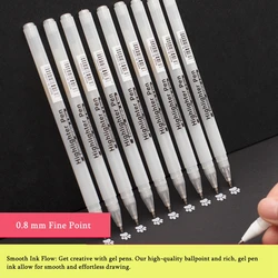 3/13Pc White Gel Pen 0.8mm Fine Point White Pen Refill Rod for Artists Art Drawing Sketching Writing Highlight Marker Fineliner