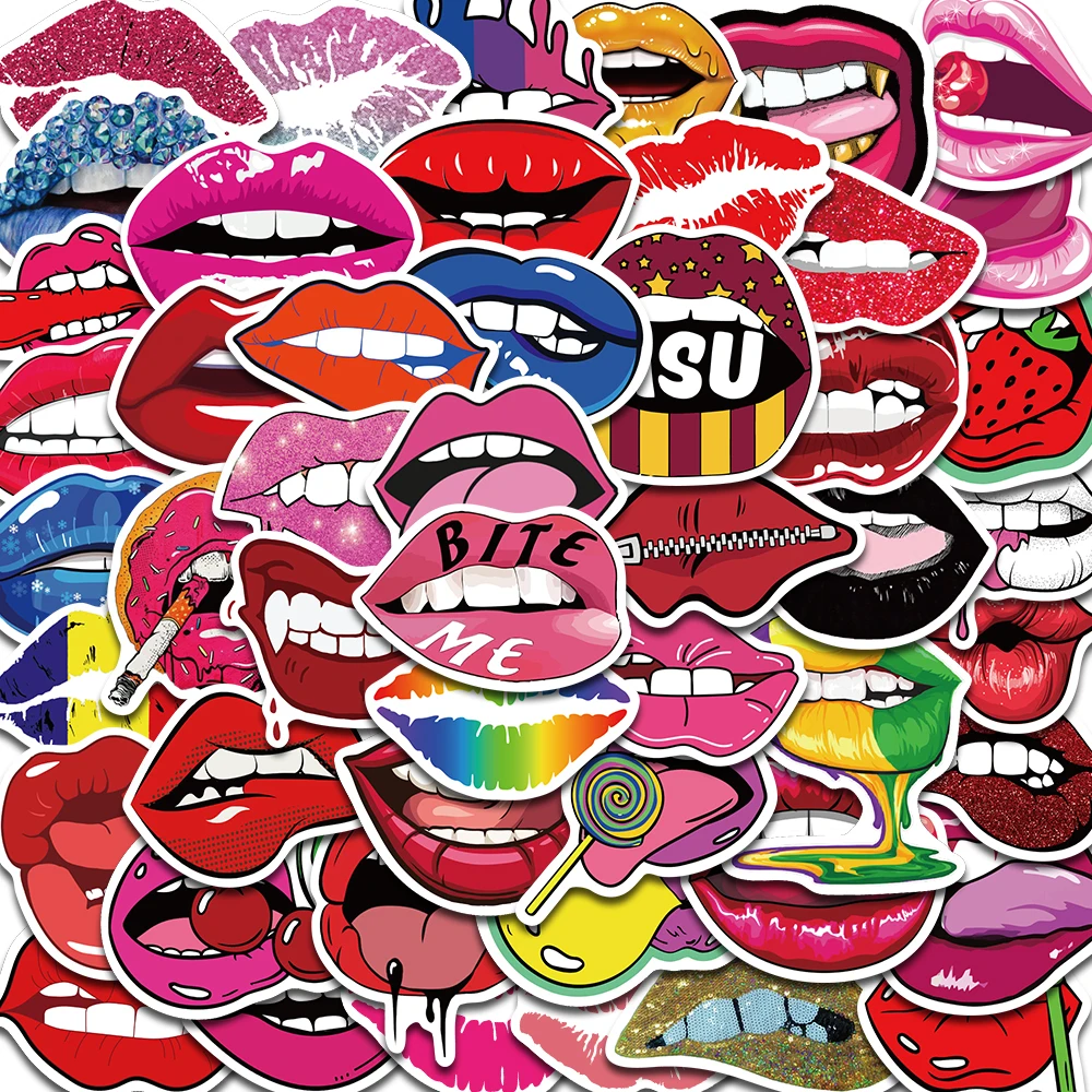 50PCS Lip Print Sticker Aesthetic Vintage Decoration Christmas DIY Case Laptop Guitar New Wall Harajuku Fashion Stickers ﻿