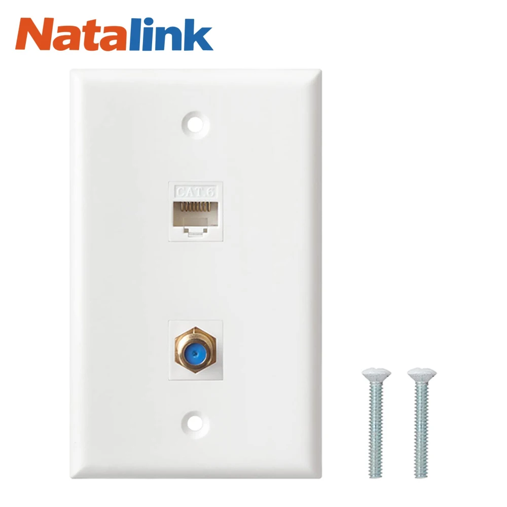 Natalink Coax Wall Plate 1/10-Pack, 1/2/3-Port TV Cable Wall Plate 3GHz F-Type Keystone Wall Jack for Coaxial Cable, Single Gang