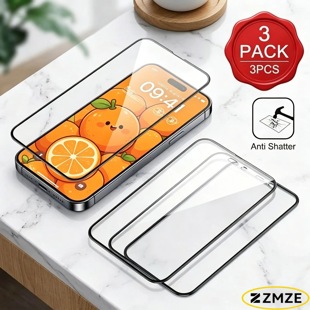 

Комплект из 3 ультрапрозрачных защитных стекол для iPhone 17, 16 Pro Max, 15, 14 Pro, 17e, 16e, 15 Plus, 13, 12, 11 Pro