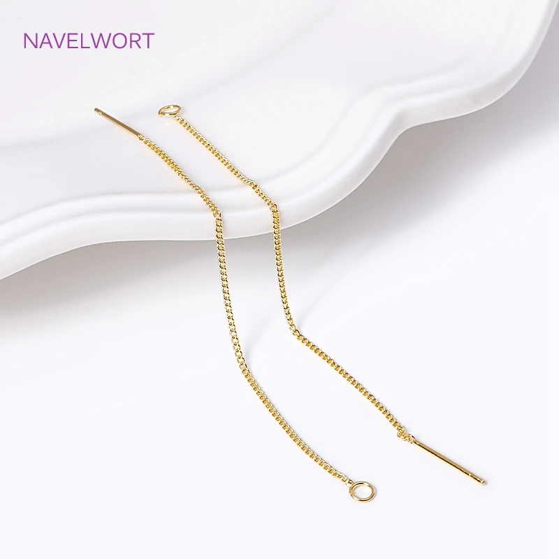 18K Gold Plated 85mm Long Tassel Earwire Brass Thin Chain Ear Thread with Open Ring For DIY Earrings Making Accessories