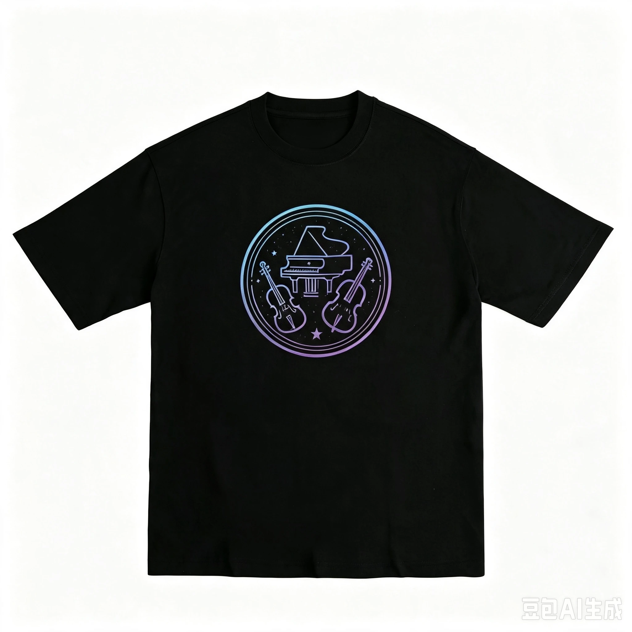 Men's Music Instrument Graphic T‑Shirt Piano Violin Print Casual Short Sleeve Tees