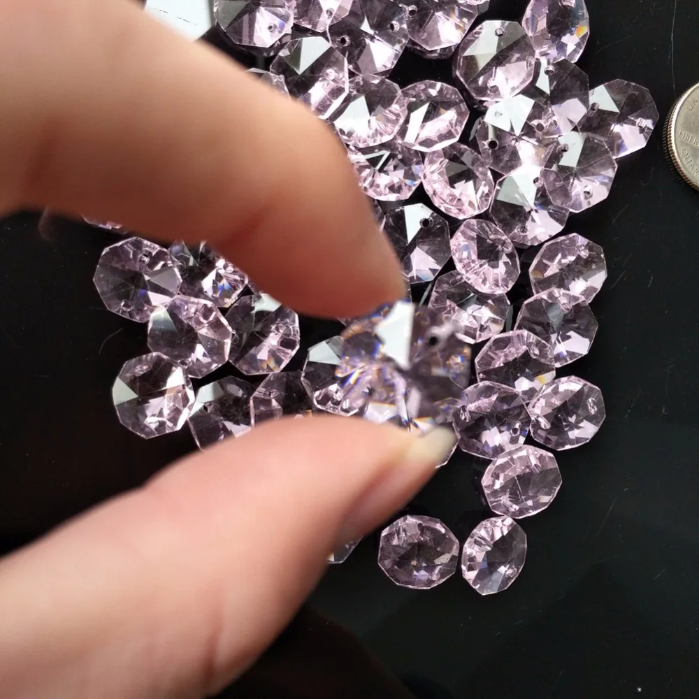 10PC Crystal AB Glass Art Lamp Prism Chandelier Chain Part DIY Octagon Bead Ornament 14MM DIY Spacer Connector