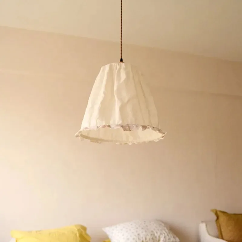 Japanese Retro Pendant Lights Fabric Lampshade LED Decoration Living Room Bedroom Restaurant Study