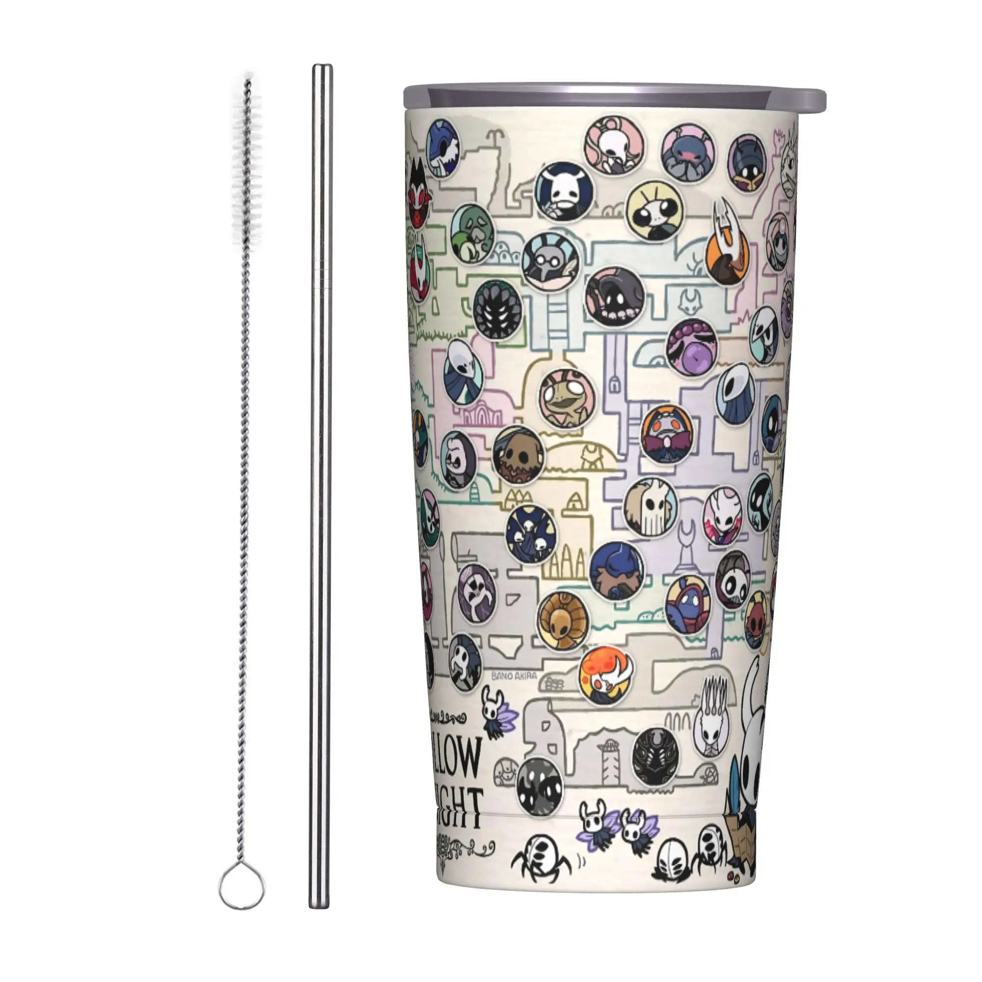 Hollow Knight Silksong Game Map 20oz Vacuum Insulated Tumbler Mysterious Mug Print Cup Double Wall Thermal Car