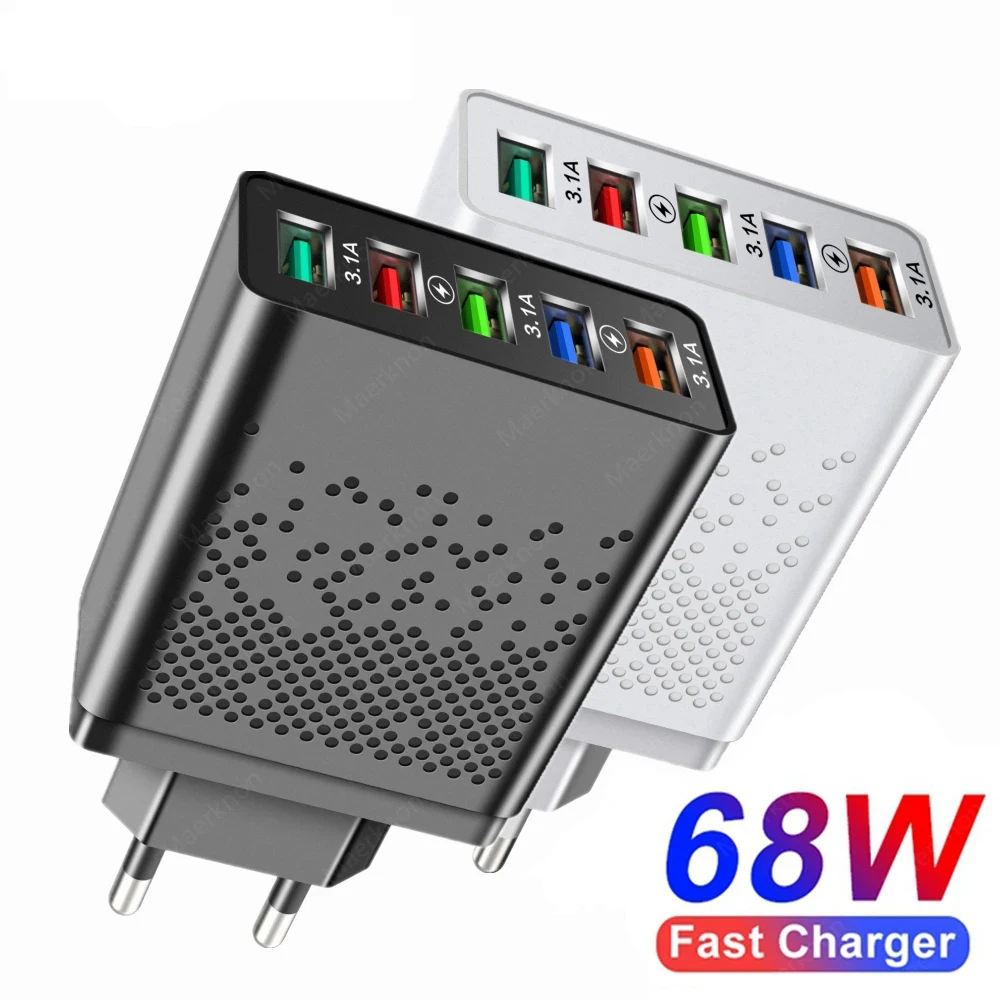 68W 5 Ports USB Charger Quick Charge EU/US Plug Wall Charger Fast Charging For IPhone Samsung Xiaomi Huawei Phone Charge Adapter