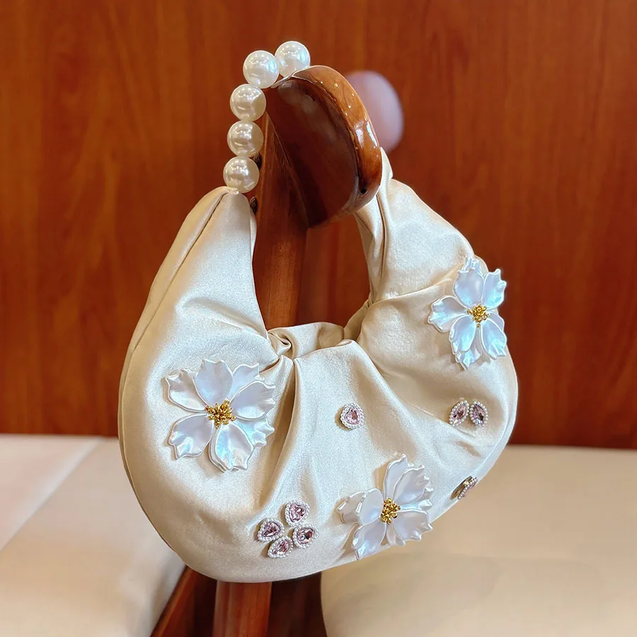 

pearl tote bag retro champagne temperament pleated dinner bag shoulder bag