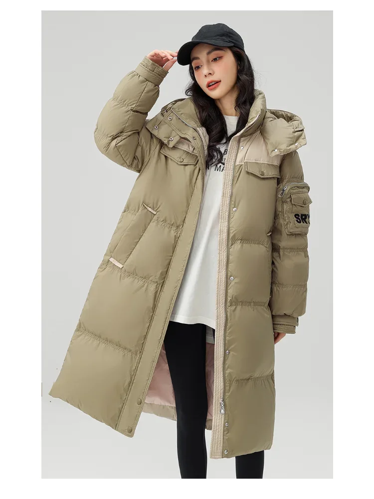 

Women's Winter Coats White Duck Down Thickened Warm Splicing Color Collision Design Mid-Length Down Jacket Female Casual Jackets