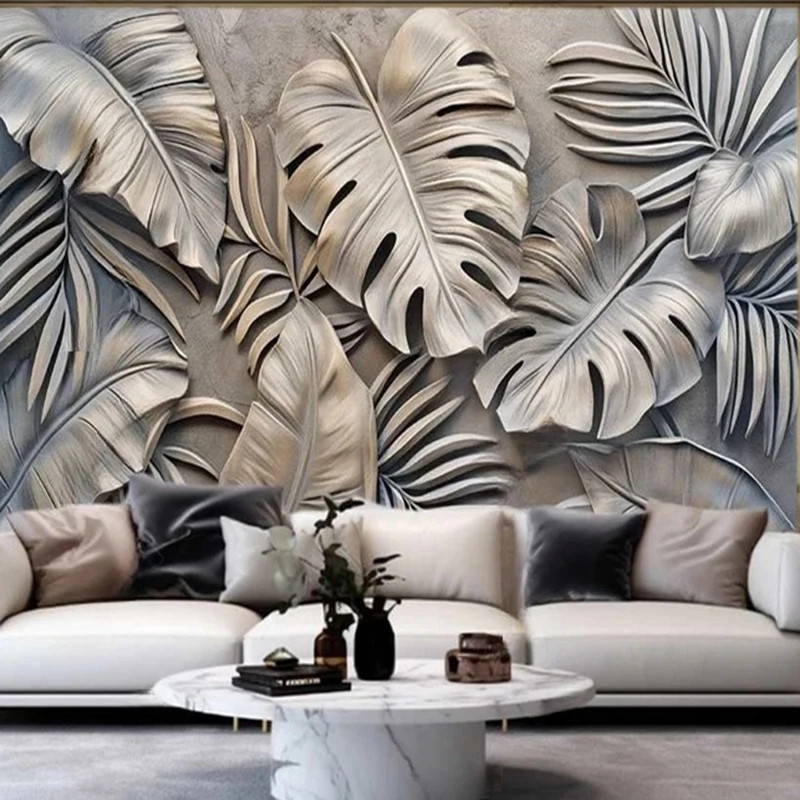 MU8021 Golden Tropical Plant leaf relief Retro Custom Photo Wallpaper TV sofa background Living Room Home Decor Wall Stickers