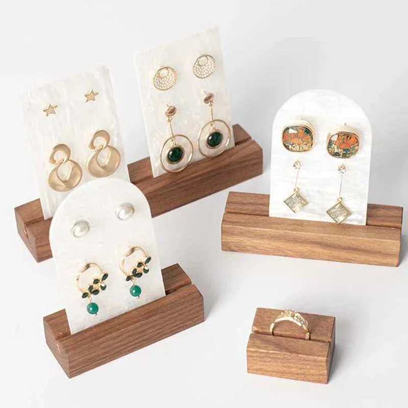 Earring Cards Display Wooden Base Desktop Earrings Ring Necklace Storage Organizer Holders Retail Exhibitor Shop Display Stand