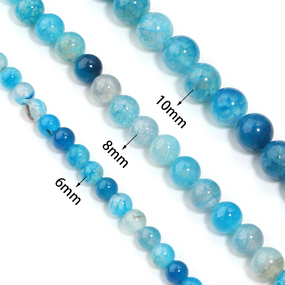 1Strand 6/8/10mm Blue Natural Stone Tourmaline Agate Dragon Pattern Beads For Jewelry Making DIY Bracelets Necklace Accessories