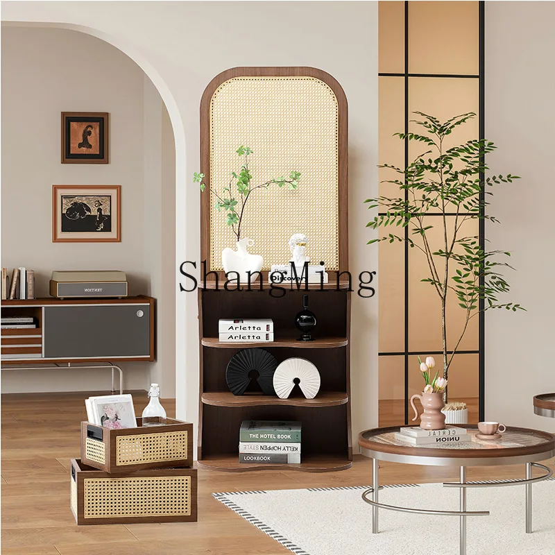 

FG solid wood screen partition living room entrance door porch block modern simple rattan arch shelf