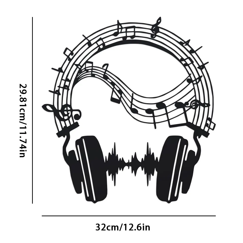 Décoration murale élégante en métal avec motif casque audio – Design Soundwave, décoration de studio de musique, décoration murale en fer pour intérieur et extérieur, terrasse de maison