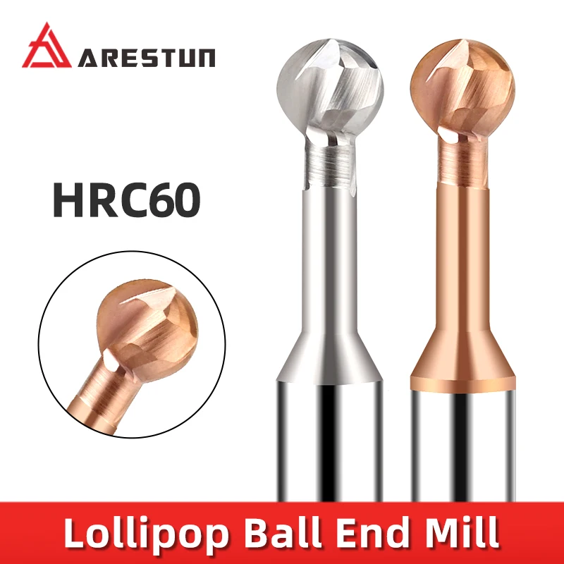 Tungsten Steel Carbide Lollipop Ball End Mill Ball T-Shaped 2-Flute Arched Arc R Milling Cutter For Aluminum/Steel Endmills Tool