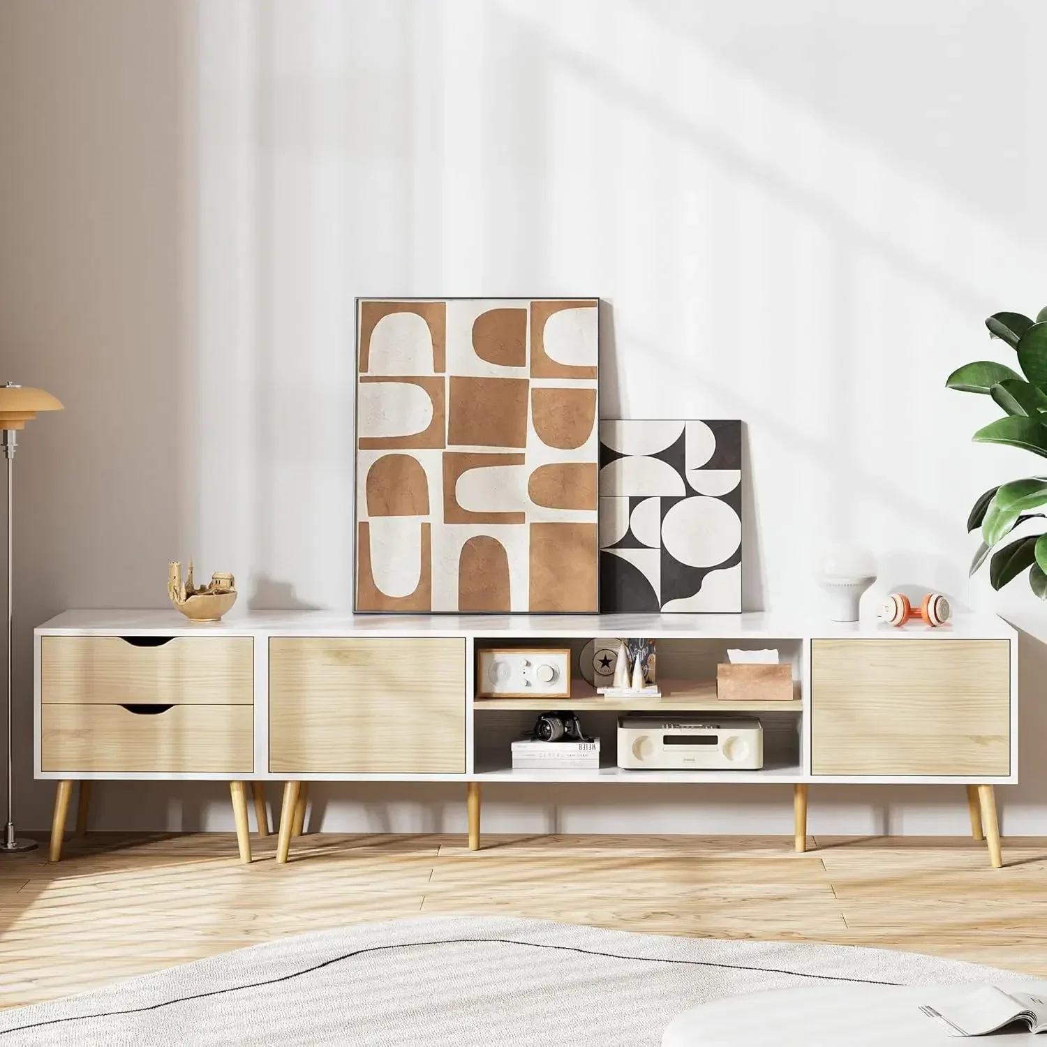 [وصول جديد، شحن مجاني! حامل تلفزيون لأجهزة التلفاز حتى 90 بوصة، مركز ترفيهي لطاولة وحدة تحكم تلفزيون 80 90 95 بوصة مع 2 مخزن