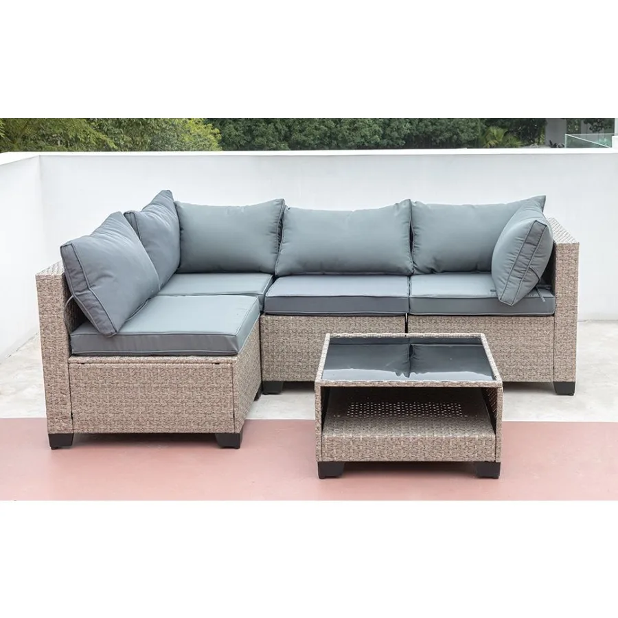

5Piece Patio Furniture Set AllWeather Outdoor Conversation Set Sectional Sofa with Water Resistant Grey Thick Cushions