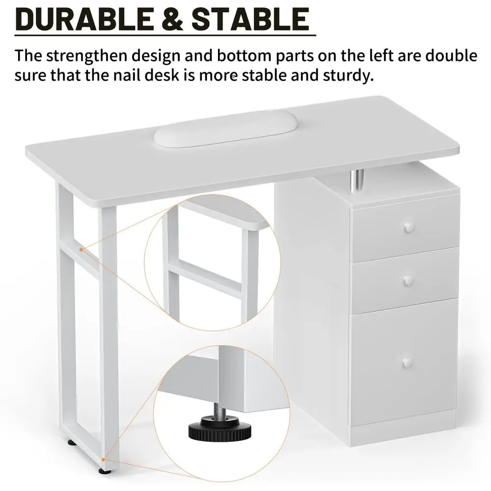 Acetone-Resistant Manicure Table with Wrist Rest, Drawers, and Cabinets Customized