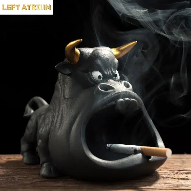 Creative Cartoon Cow Ashtray Anti Fly Ash Car Home Living Room Large Capacity Ceramic Ashtray Home Decoration Gift for Boyfriend