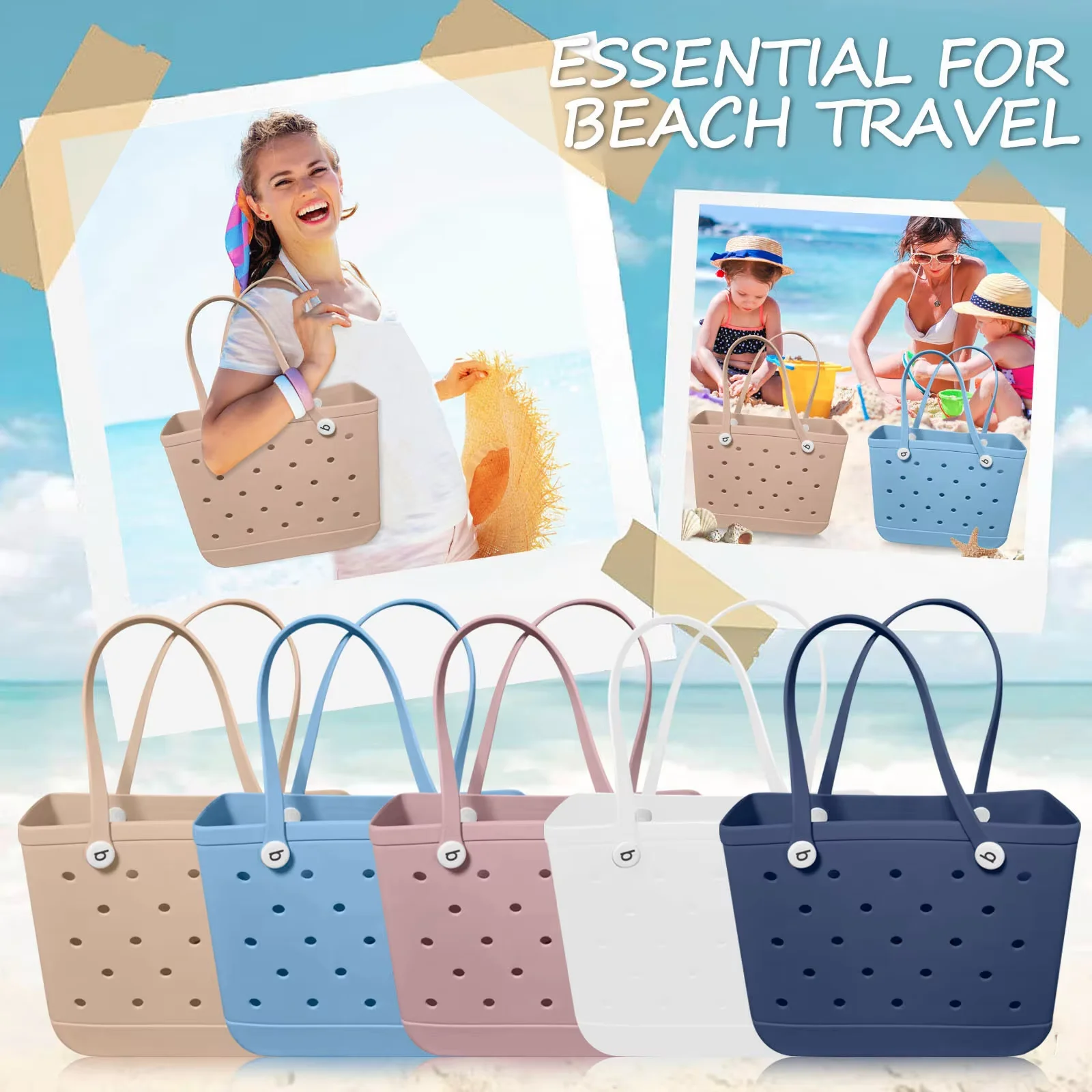 

Extra Large Beach Bag EVA Rubber Waterproof Bogg Bags Beach Travel Picnic Storage Basket Women Shopping Handbag Jelly Tote Bag