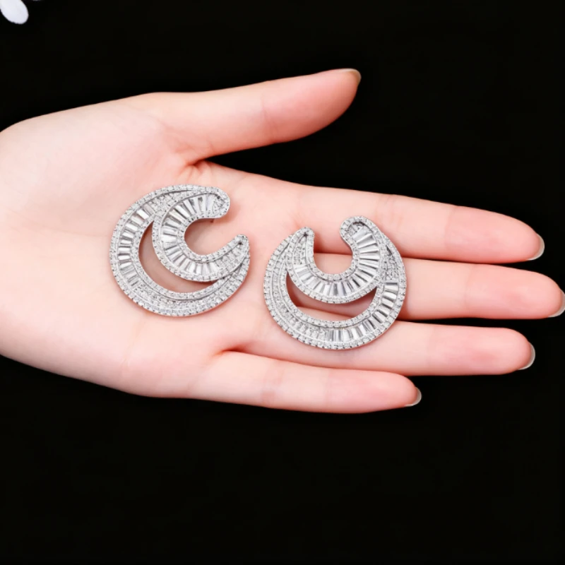 

1 Pair Gold Crystal Multi-Layer Crescent Hoop Earrings for Glam Party Fashion Women's Jewelry Gift for Anniversary