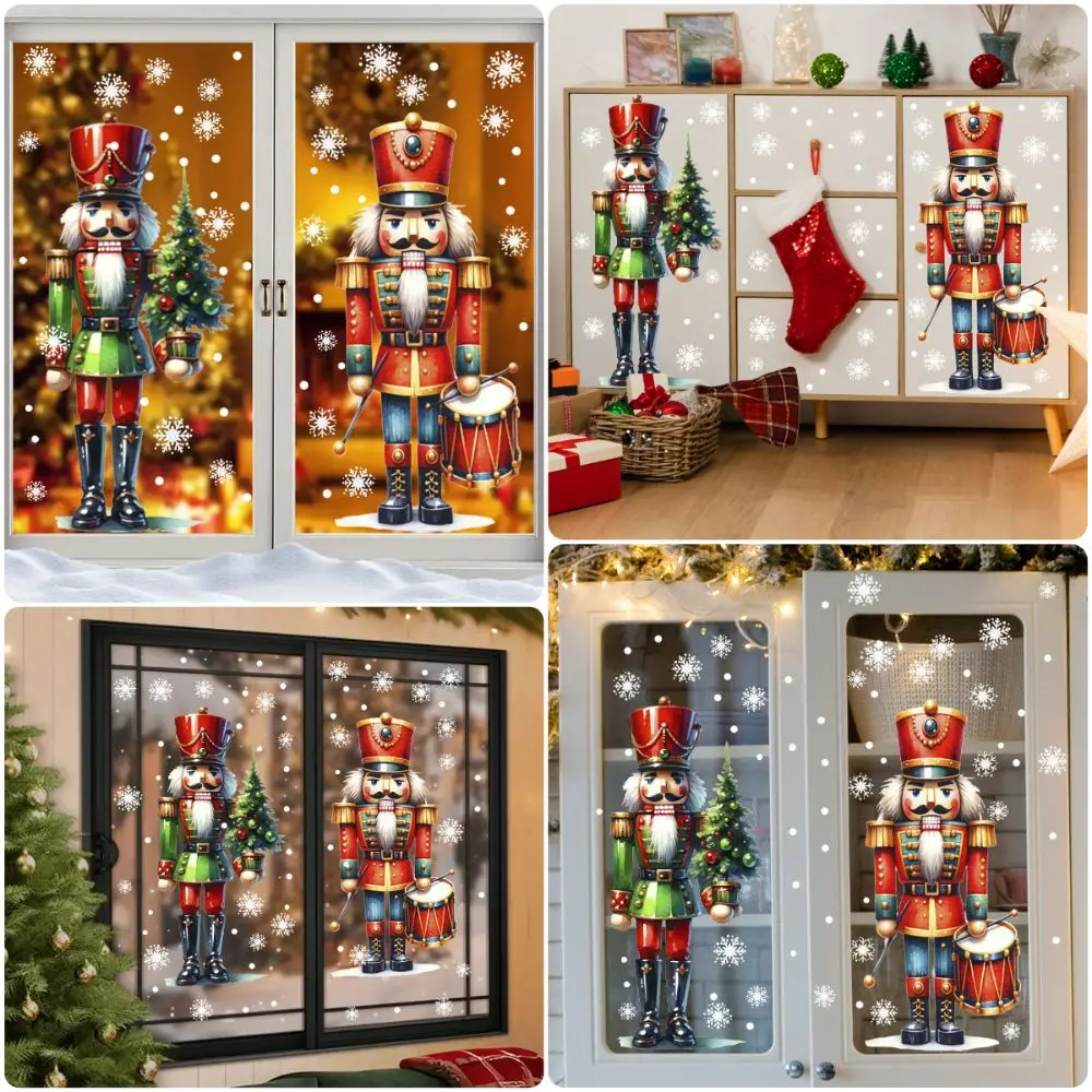 Christmas Soldier Static Sticker Multicolor Cartoon Decorative Decals Waterproof Oil-proof Glass Door Decals Window Ornament