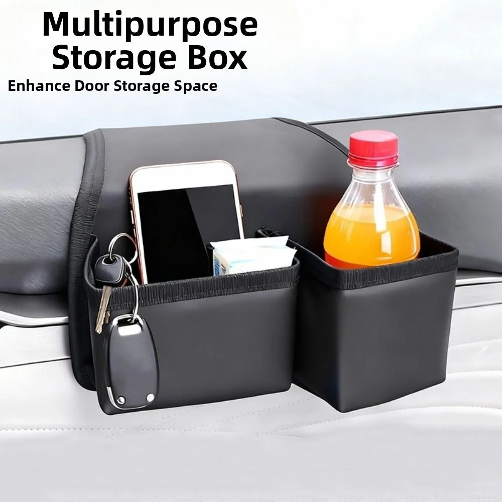 Universal Car Window Storage Box 2 Pockets Leather Car Armrest Cup Holder Space Saving Waterproof Vehicle Side Door Organizer