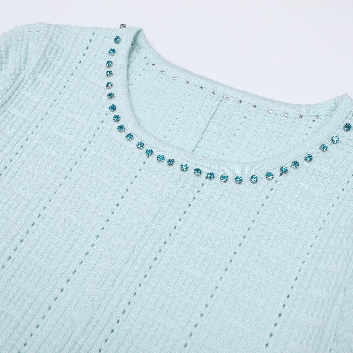 

25276 High Quality Spring and Autumn New Fashionable Elastic Knitted Nail Bead Round Neck Slimming Long Sleeve Women's Dress