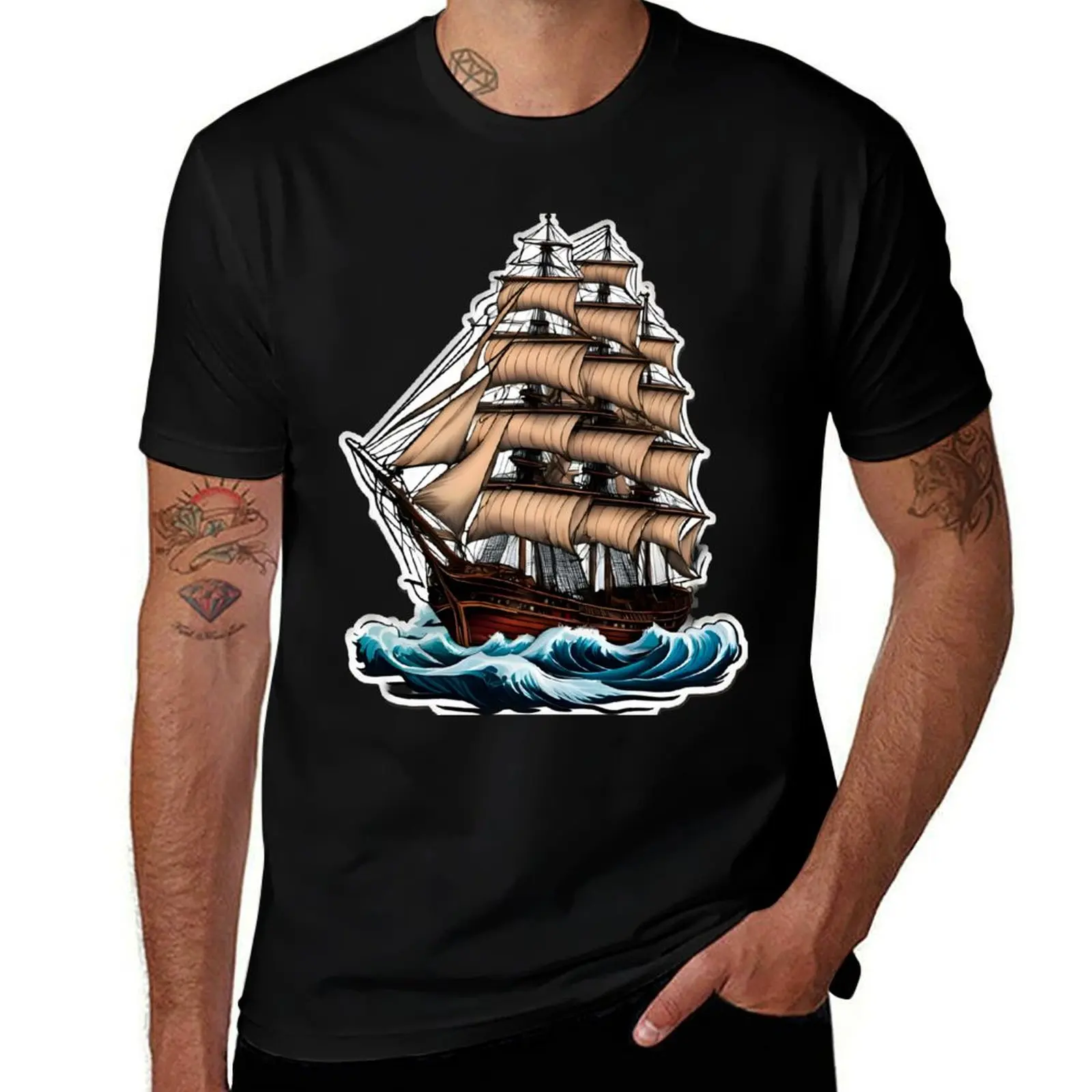 American Traditional - Clipper Ship T-Shirt customs design your own man t shirt anime T-shirt men