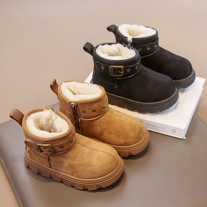

Детские теплые плюшевые зимние ботинки, нескользящая зимняя обувь на толстой подошве с хлопковой подкладкой, уличные повседневные ботильоны на платформе для девочек