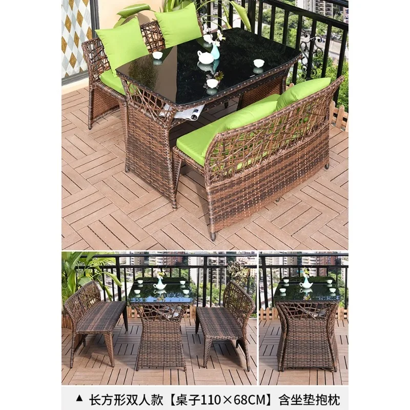 Outdoor tables and chairs Courtyard Internet celebrity storage Balcony Small tables and chairs Rattan chairs Tea table three-pie