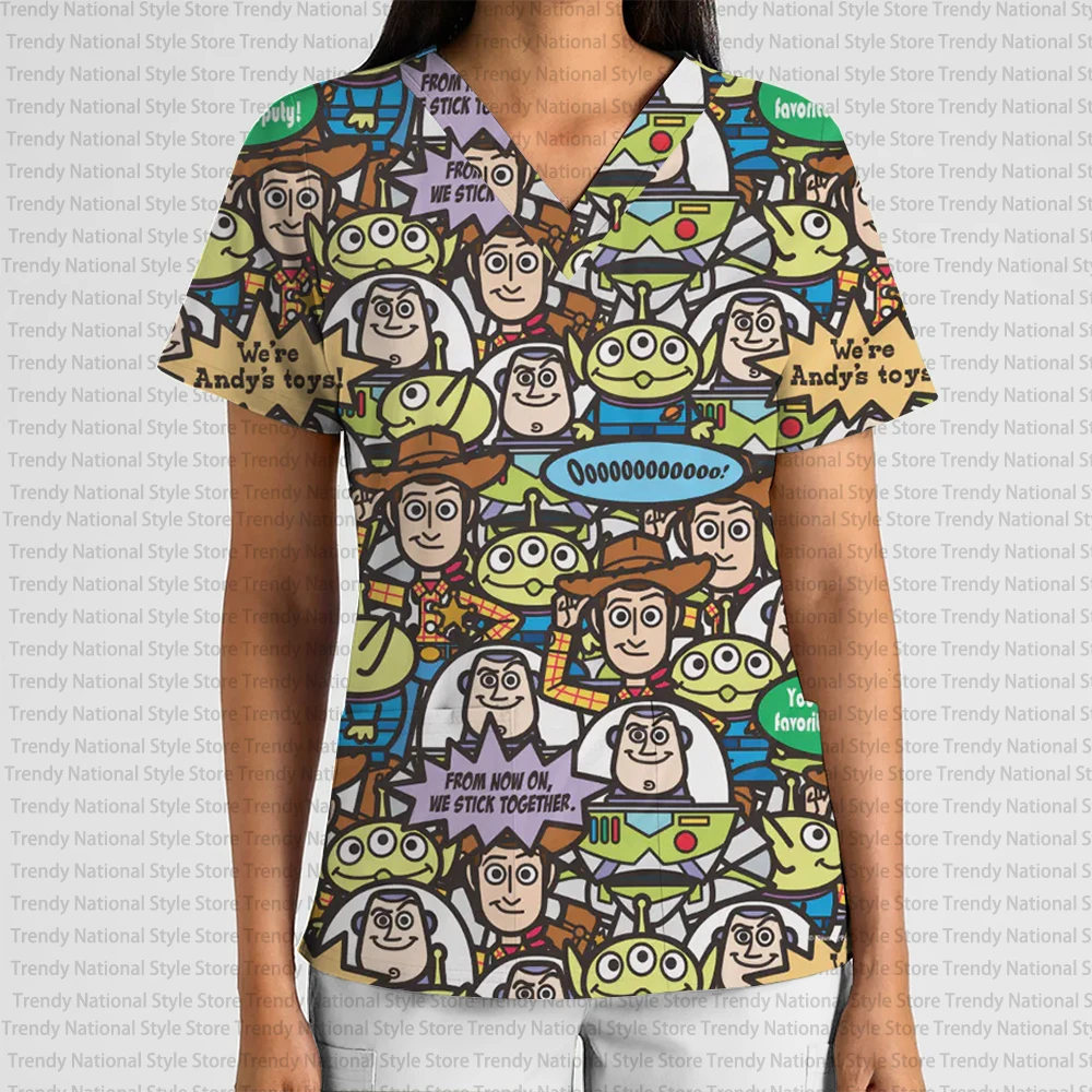 

Новая летняя модная женская униформа медсестры с принтом Диснея «Базз Лайтер», матовый топ для салонов красоты и стоматологических клиник