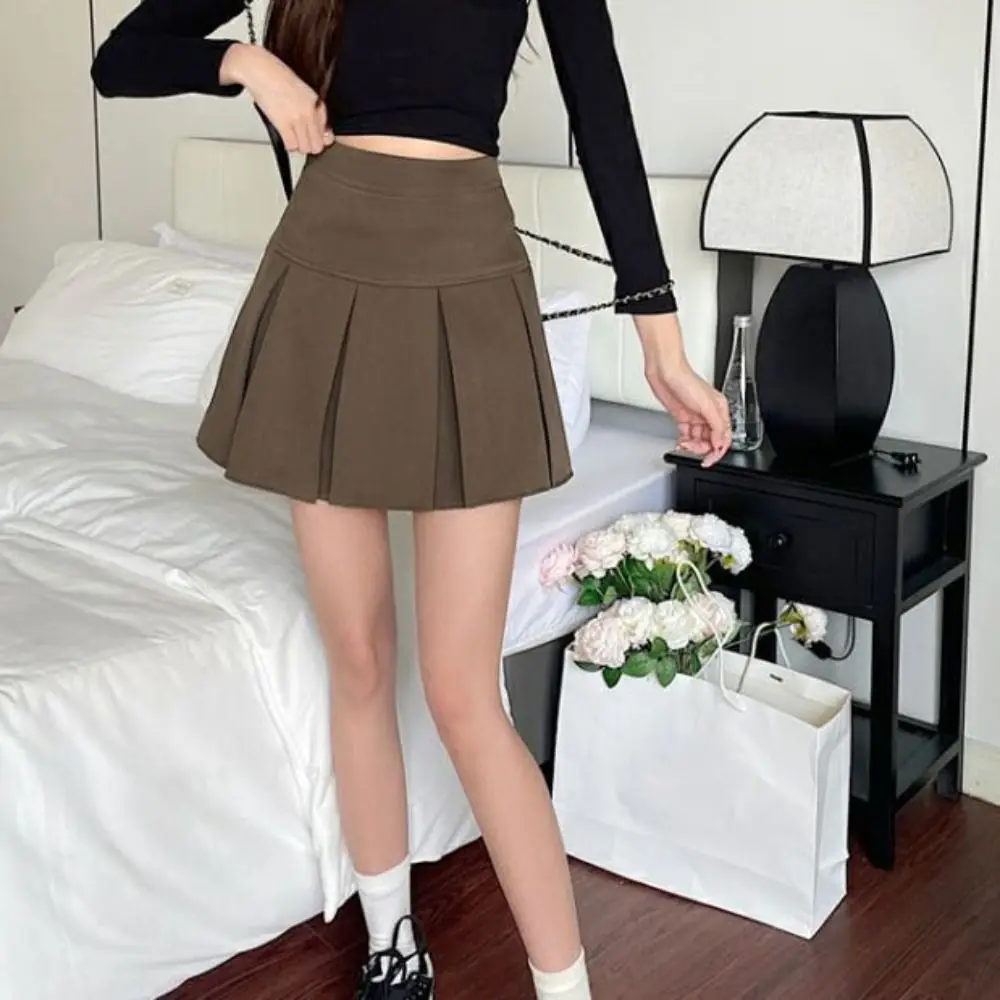 Harajuku Hohe Taille Gefaltete Miniröcke Y2k Einfaches Kurzes Kleid A-linie JK Kurzen Rock Einfarbig Adrette Röcke Damen