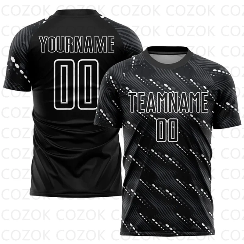 Maßge schneiderte schwarze Fußball trikots für Männer Unisex Fußball Kurzarm sportliche T-Shirts