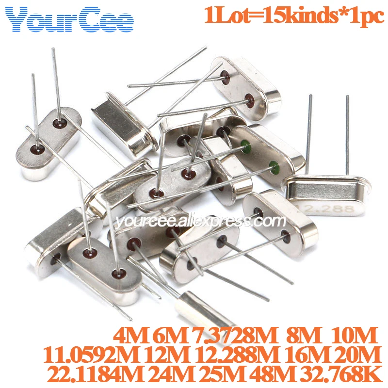 15pcs/lot Crystal Oscillator Electronic Kit DIY Kits Resonator Ceramic Quartz 4/6/8/10/11.0592/12.288/16/20/22.1184/24/25/48MHZ