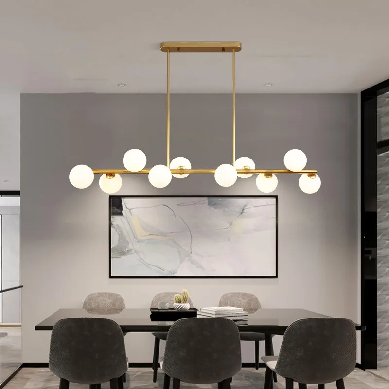 

Modern Long Chandelier Lighting Suspension Glass Balls G9 Iron Pendant Lamps Kitchen Table Dining Room Bar Home Decor Luminaires