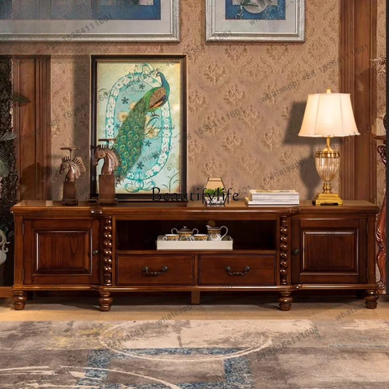 LX All Solid Wood American TV Cabinet Coffee Table Combination Living Room Retro