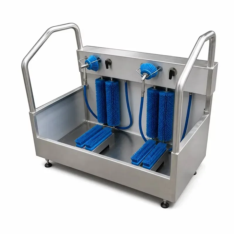 New Industrial Stainless Steel Sole Side Cleaning Station Double Position Manual Electric Brush Food Grade 1 Year Warranty