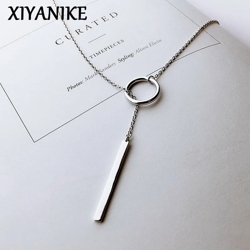 XIYANIKE Vintage Silver Color Jewelry Circle Strip Long Chain Pendants&Necklaces sterling-silver Choker Necklace VNS8002