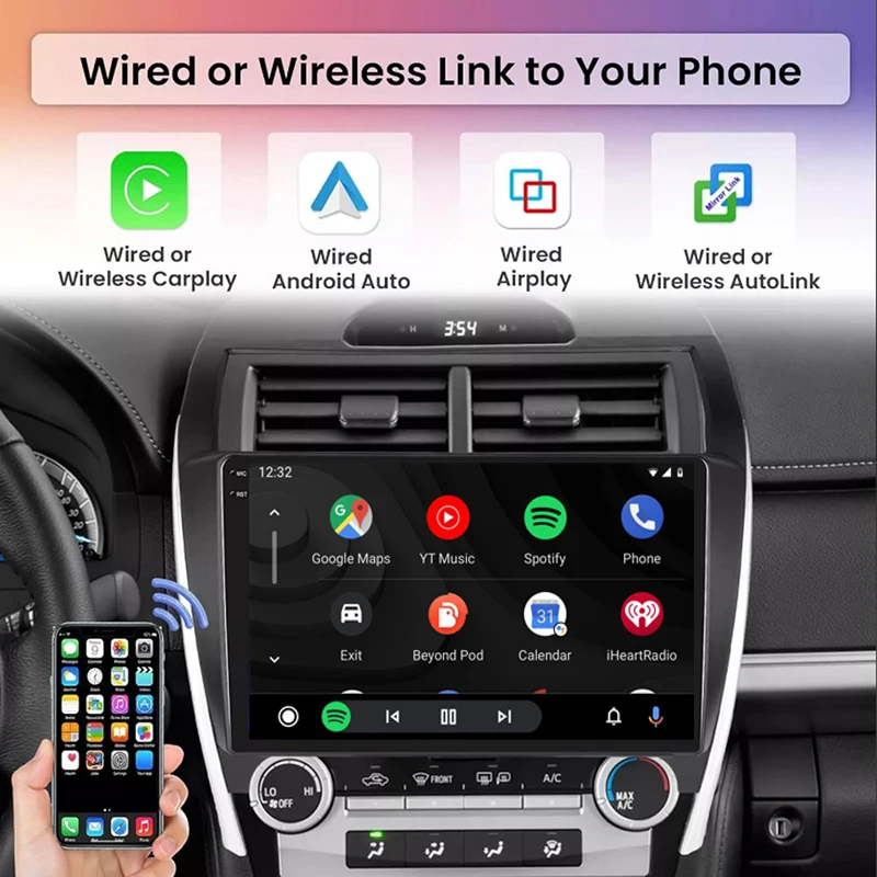 نظام تحديد المواقع 10 "لتويوتا كامري 2012-2014 راديو السيارة اللاسلكي أبل Carplay أندرويد 15 جوجل خريطة عجلة القيادة التحكم واي فاي 4GB-64GB