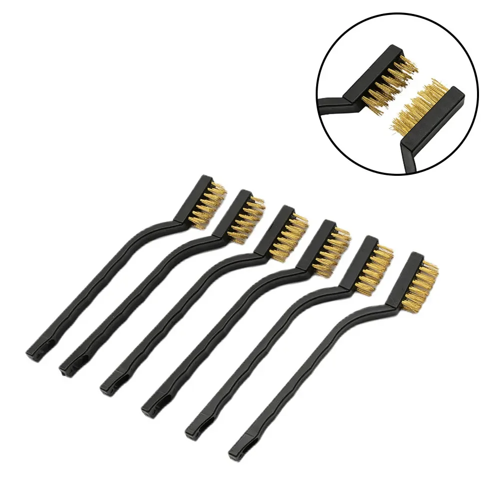 6pcs Brass Mini Metal Clening Wire Brushes DIY Paint Rust Remover Removal Cleaning Polishing Detail Metal Brushes Tools