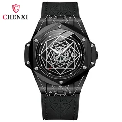 CHENXI New Fashion Men Sport Watches Waterproof Large Dial Luminous Watch for Men Leather Strap Calendar Wristwatch Male Relogio