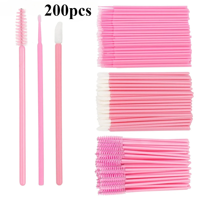 200pcs Eyelash Extension Supplies Kit Disposable Lash Spoolies Brushes Micro Cotton swab Brush Mascara Wand Lipstick Applicator