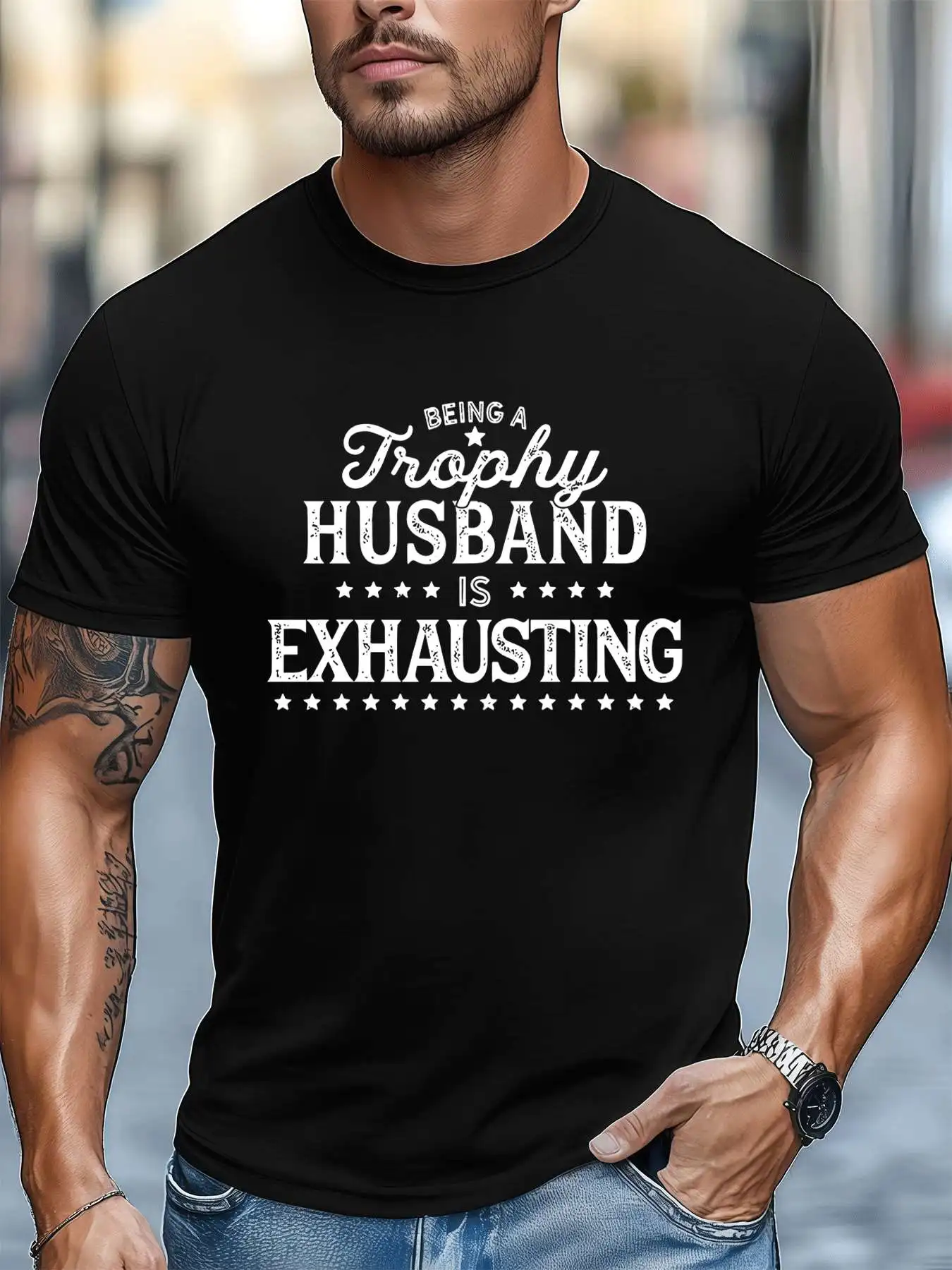 

Trophy Husband Funny Gift Tee Men's 220gsm New Summer Casual Crew Neck Pure Cotton Short-Sleeved T-Shirt