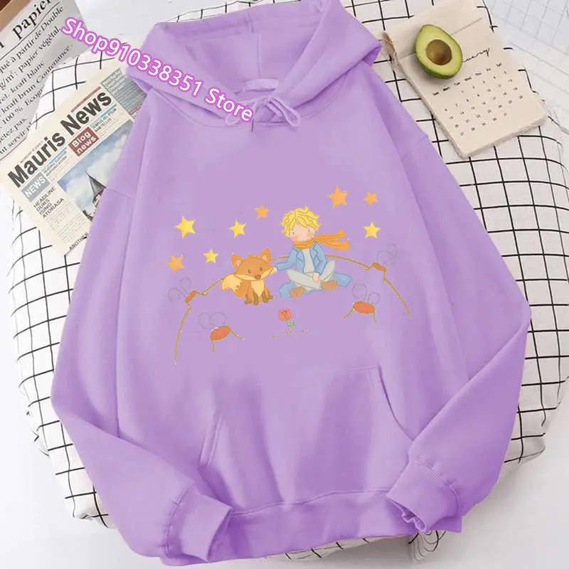 Cartoon The Little Prince and the Fox Anime Hoodie Manga Hoodies Women Kawaii Pullover Sweatshirts Aesthetic Clothes Korean Top