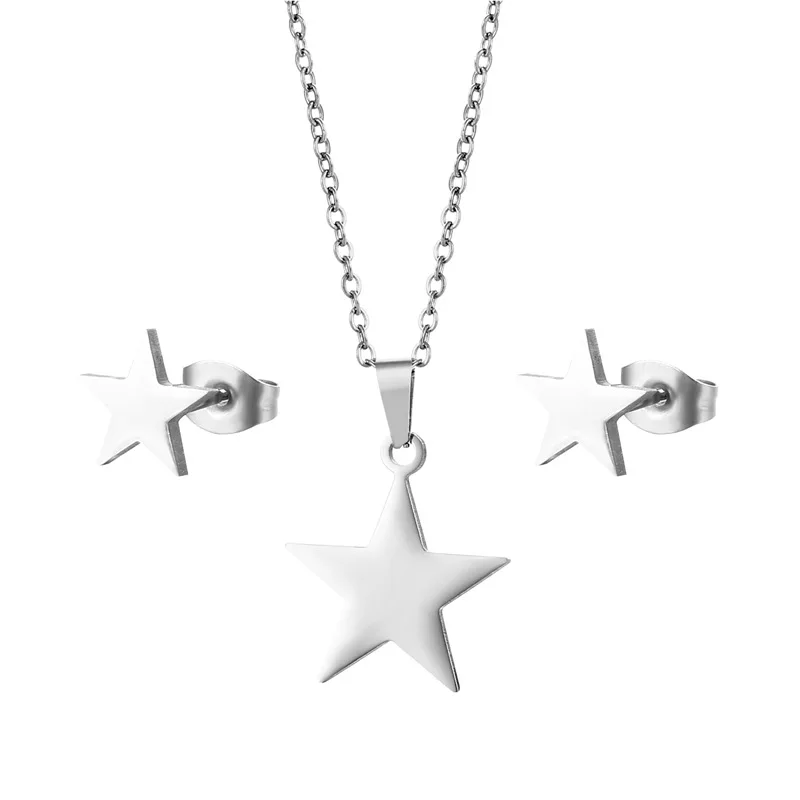 Star Stainless Steel Pendent Necklaces set for Women Birthday Jewelry Simple Crescent Moon Earrings Jewelry Dropshipping TZ3