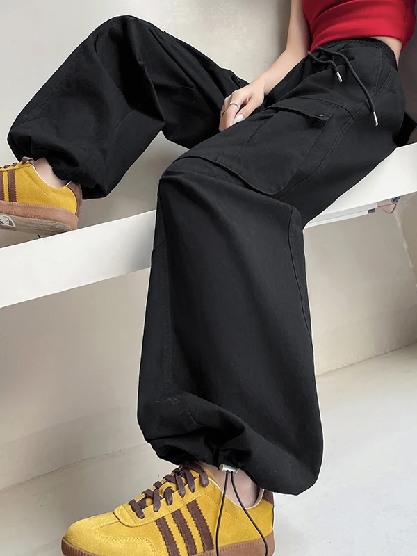 Pantaloni Americani a Vita Alta e Gamba Larga da Donna, Novità Autunno Inverno, Pantaloni Casual a Taglio Dritto con Grandi Tasche